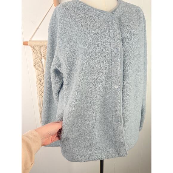 Joie Teddy Sherpa Shacket Size Medium Blue Snap Jacket Coat - Picture 2 of 8